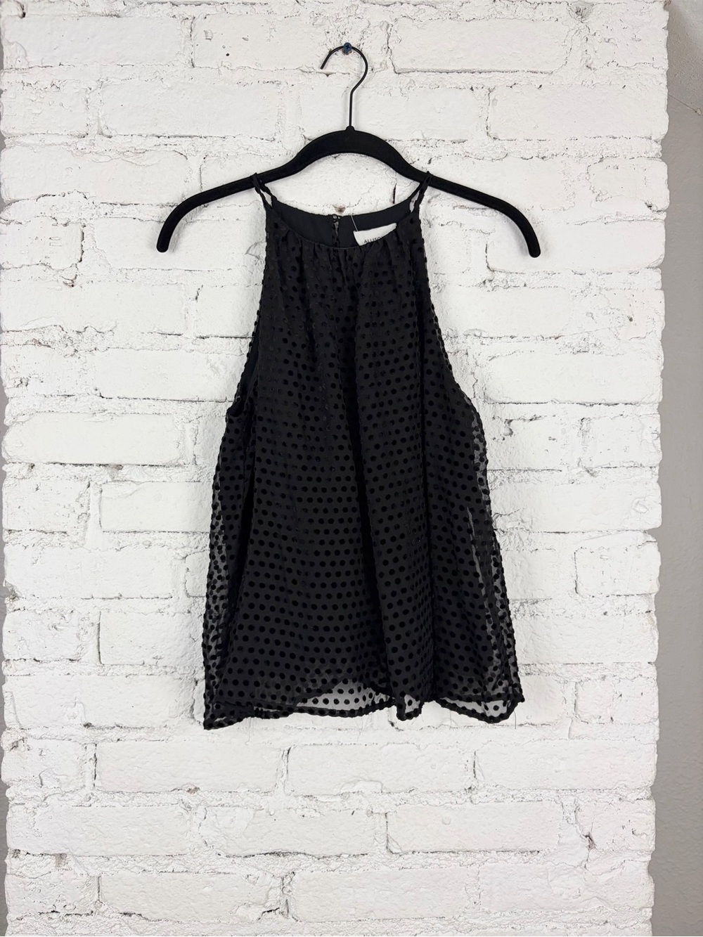 Evereve Allison Joy Mara Black Velour Swiss Dot Sleeveless High Neck Tank Top XS